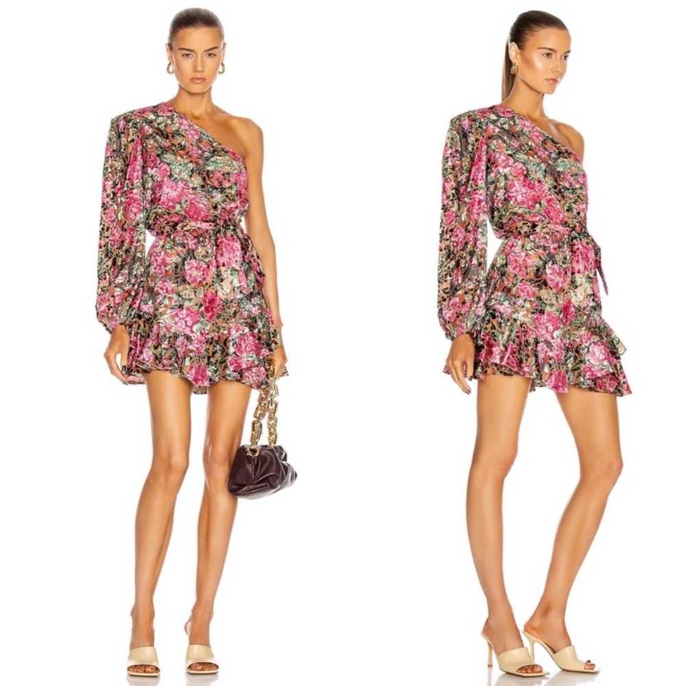 Hemant and Nandita Free People Kilim One Shoulder Mini Dress XS Pink floral EUC
